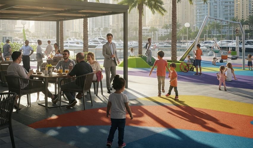 Diverse people enjoying Dubai's safe and high-quality lifestyle, attractive for expats and investors considering Dubai vs other real estate markets.