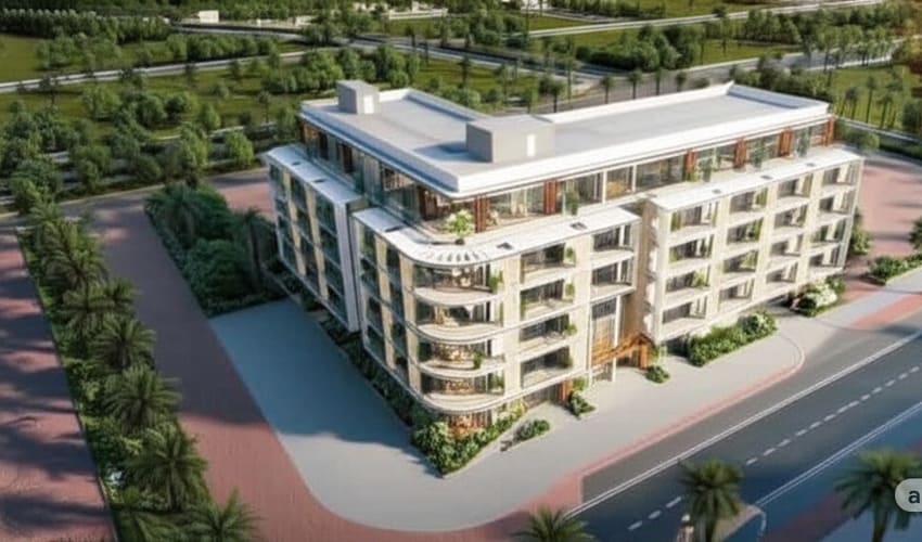 Exterior view of Sereno Residences, featuring contemporary architecture and lush landscaping.
