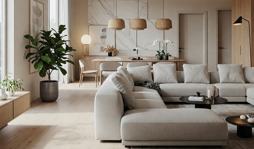 Nature-inspired modern interiors with minimalist design at Sereno Residences in JVC