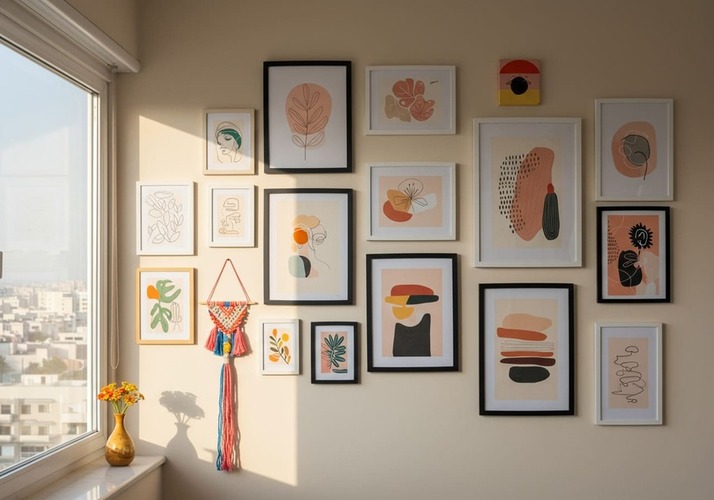 DIY gallery wall in Dubai apartment.