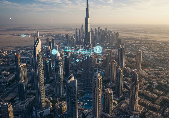 Dubai skyline with blockchain icons