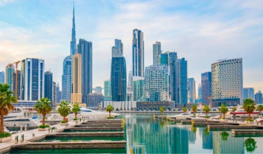 Business Bay's skyline with contemporary offices and the canal.