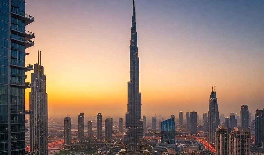 Dubai skyline with luxury high-rises representing the city's booming real estate market.
