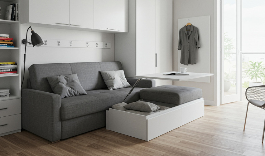 Smart multi-purpose furniture in compact apartment