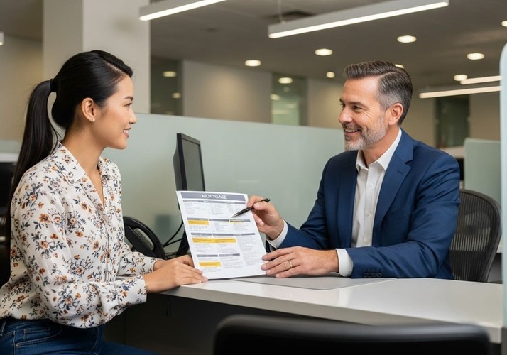 Bank officer advising expat on home loan options