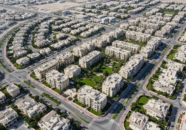 Jumeirah Village Circle aerial shot showing Sereno Residences