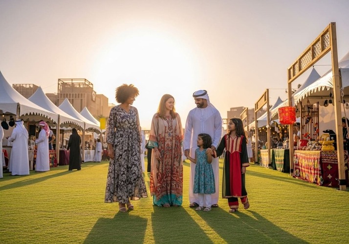 Multicultural family at Dubai’s outdoor cultural festival