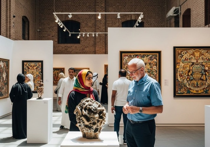 Visitors exploring contemporary gallery space at Alserkal Avenue