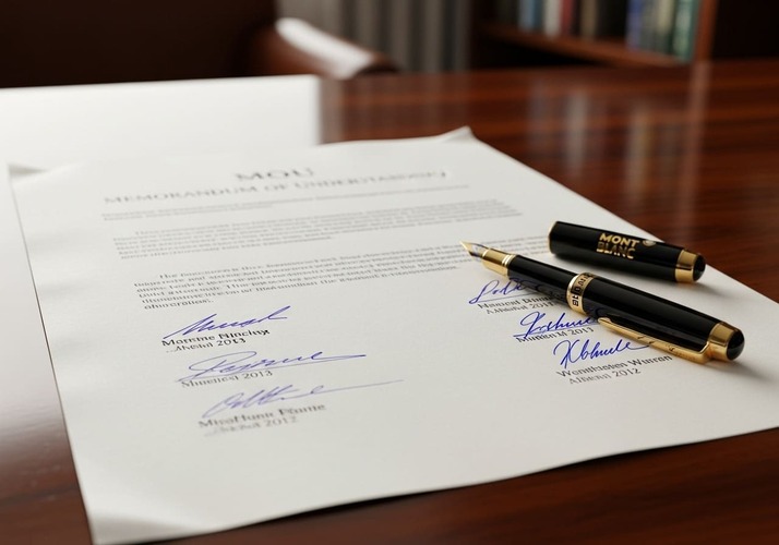 Signed MOU document in Dubai real estate with pen and official seal