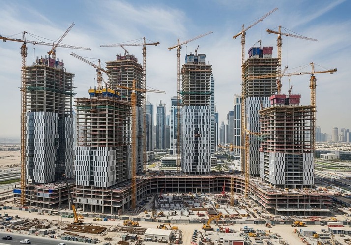 Dubai off-plan property construction site with cranes, symbolizing early investment opportunity