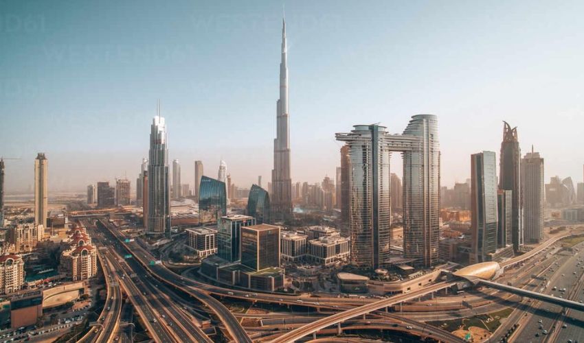 Aerial view of Dubai real estate skyline showing residential growth areas