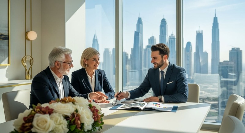 Dubai skyline at sunset representing affordable luxury and retirement living opportunities.