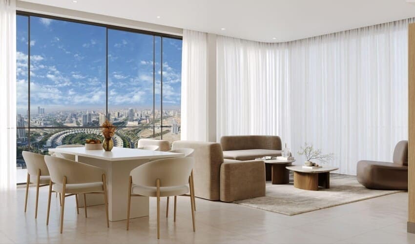Sereno Residences JVC luxury apartment interior with open-plan design and premium finishes.