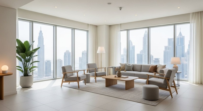 Spacious Dubai apartment interior with open design and accessibility features for senior living