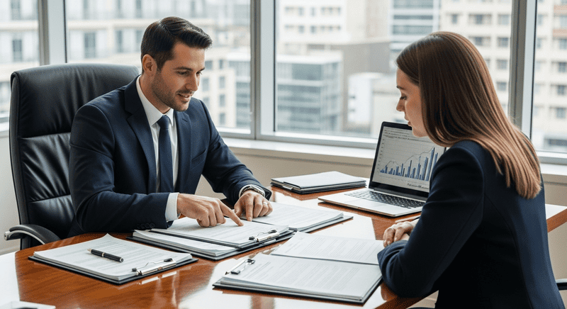 Dubai banker assisting client with home loan documents for mortgage approval