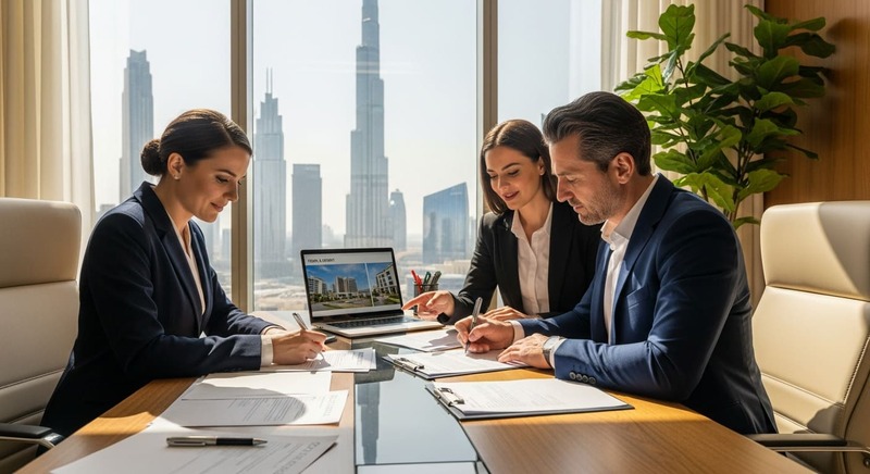 Dubai property seller signing Form A with a broker.