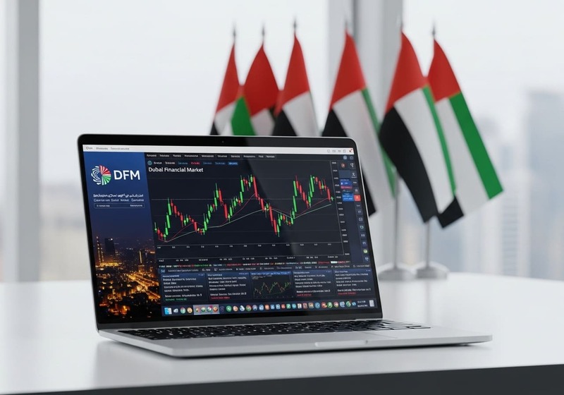 Dubai stock exchange charts and market data illustrating equities investment growth and tech-savvy trading in UAE