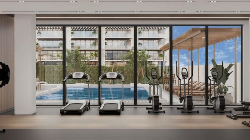 State-of-the-art gym and wellness amenities at a premium residential development in JVC Dubai.