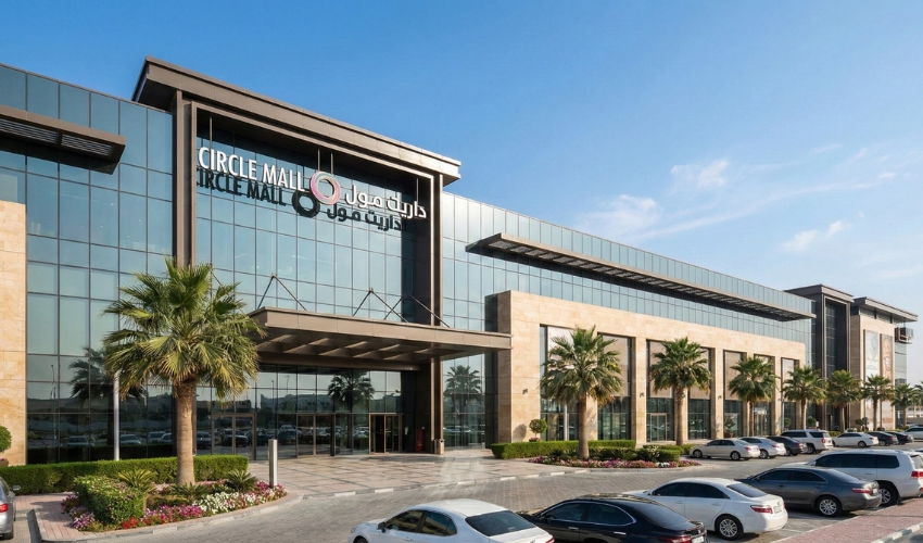 Circle Mall JVC exterior entrance modern architecture Dubai Jumeirah Village Circle District 11 shopping center