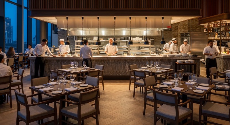 Luxury Dubai restaurant 2026 Barrafina style open kitchen diverse expats fine dining global cuisine lifestyle